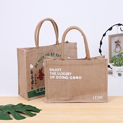 China Wholesale Custom Handled CMYK Digital Printed Large Logo Jute Tote Beach Handheld Bag for sale