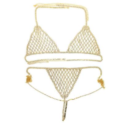 China Hot new sexy body chain nightclub style body chain rhinestone bikini chest panties sexy chain panties for sale