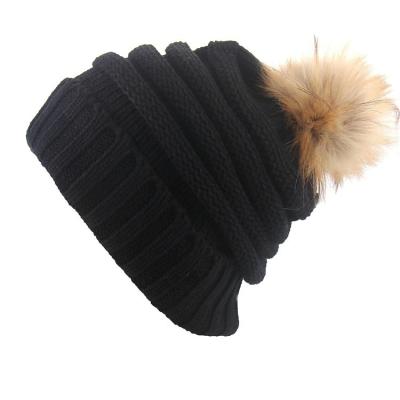 China New Design Winter COMMON High Quality Ladies Knitted Ponytail Hat Flip Back Hair Ball Hat Outdoor Sports Wool Hat for sale