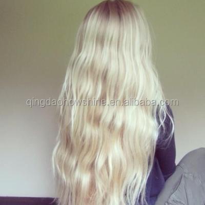 China Fashion WAVY Good Quality Top Heavy Density White Blonde European Hair Wig for sale