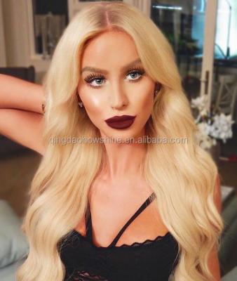 China Color 613 Top Blonde Curly Wavy Brazilian Hair Fashion Full Lace Wig For White Women for sale