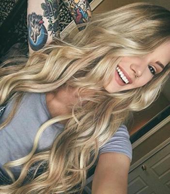 China Body Wave Howshine Made Ombre Wig 1B/Blonde Long Body Wave Virgin Hair Lace Front Wigs With Dark Roots For Women for sale