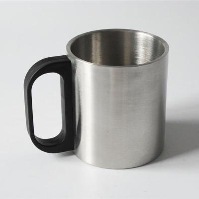 China Stainless Double Wall 201 Sublimation Stocked Empty Coffee Mug With Plastic Handle for sale