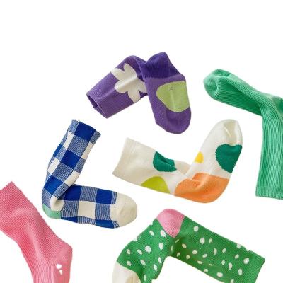 China Wholesale 3Pairs/Lot Custom Made Cute Children's Socks 2022 Spring Plaid Color Matching Floral Wind Cotton Bubble Girls Rural Socks for sale