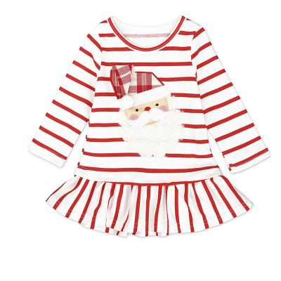 China Anti-wrinkle Christmas Long Sleeve Cotton Smocked Kids Clothing Santa Kids Dresses Baby Casual Striped Dress for sale