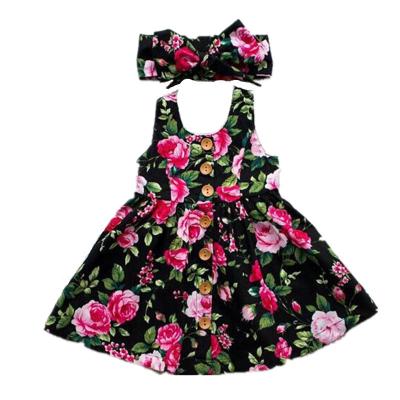 China Anti-Wrinkle Kids Clothes Vintage Kids Dresses Smocked Casual Baby Girls Baby Dress And Headband for sale