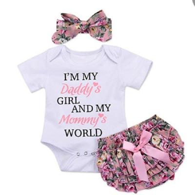 China 0-24 Months Casual 3pc Sets Summer Infant Kids Romper Ruffle Bloomers Newborn Clothes Outfits Baby Clothing Set for sale