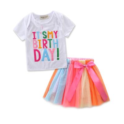 China Casual Casual child Clothing children kids T-shirt tulle skirt outfits Toddler girl clothes set for sale