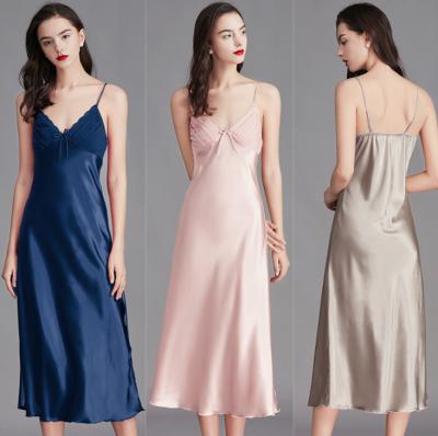 China Women's Sexy Sleepwear Solid Color Sleeveless Sexy Sleep Wear Breathable Silk Soft Style Pajamas New For Woman for sale