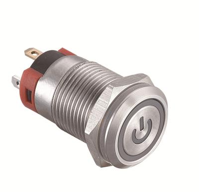 China Stainless Steel LA38 Series 12mm Waterproof IP65 Stainless Steel Led Illuminated Push Button Switch for sale