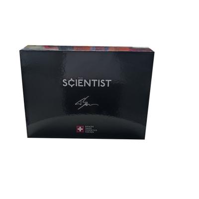 China Recycled Materials Customized Printing Luxury Foldable Cosmetic Black Packaging Box For Man Beauty Set Gift Packaging Box By STPP Packaging for sale