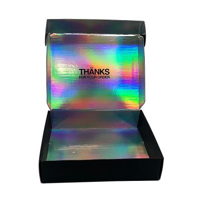 China Recycled Materials Personalized Custom Logo Printing Holographic Packaging Shipping Box For Advertisement Apparel Shipping Packaging Box for sale