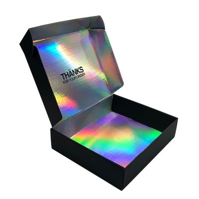 China Recycled Materials Custom Printed Holographic Gold Foil Personalized E-Commerce Postal Foldable Cardboard Corrugated Mailer Paper Packaging Box for sale