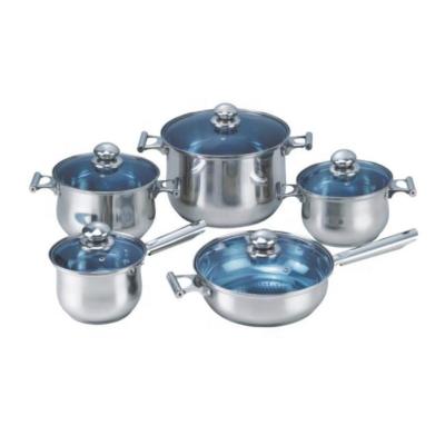 China Customized Viable Lid Blue Glass Jar Set Cookware 10PCS Set Casserole Kitchenware High Grade Stainless Steel Casserole Suit for sale