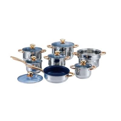 China Sustainable stainless steel cookware set with gold plated handles for sale