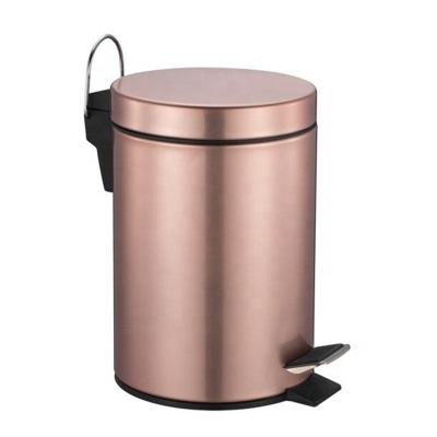 China Rose Gold Stainless Steel Covered Round Step Foot Stocked Dusty Bin Pedal Trash Can With Lid for sale