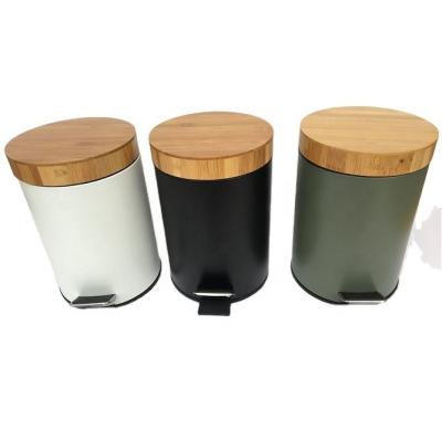 China Fancy Viable Hot Selling Stainless Steel Foot Pedal Waste Kitchen Waste Bin Trash Can With Bamboo Lid for sale