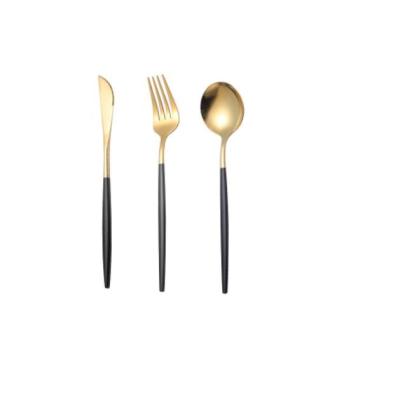 China Sustainable Luxury Black Gold Western Cutlery Set 3 Pieces for sale