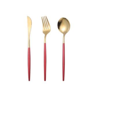 China Viable Wholesale Customized Luxury Red Gold Western Cutlery Set 3 Pieces for sale