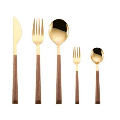 China Sustainable Wholesale Customized Stainless Steel Wooden Cutlery Set for sale