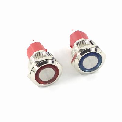 China Control Knob 19mm Metal 12V Button Switch Flat Head With Lamp And Lock Reset Ring Switch for sale