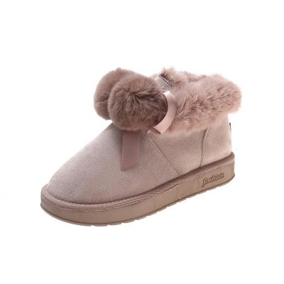 China Wholesale High Heel Bow One Foot Boots Thermal Flat Suede Women Casual Low Barrel Boots Warm Cotton Snow Boots for sale