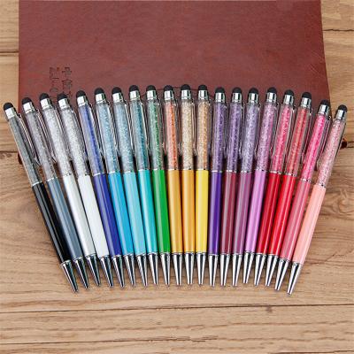 China Creative Fashion Two Function Stylus Pen Writing Gem Filling Glowing Custom Crystal Gel Ballpoint Pen for sale