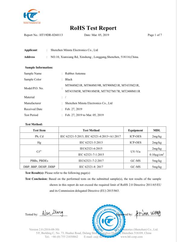 RoHS - Shenzhen Minsta Electronics Co., Ltd