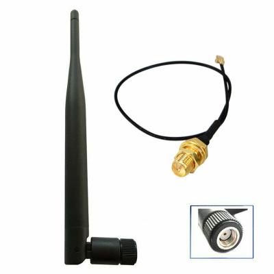 China Monitor Camera Wireless WiFi 2.4ghz RP SMA 5dBi Rubber Antenna With RP SMA U.FL Ipex Female Cable MT2400M19RC for sale