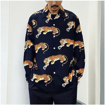 China Anti-pilling Spot supply 21AW tiger down hill tiger Hawaiian casual long sleeved men's shirt for sale