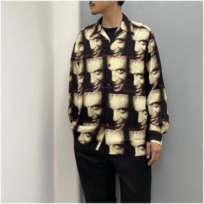 China Anti-pilling Spot supply 22AW restricted Hannibal's silent lamb loose Hawaiian men's long sleeved shirt for sale