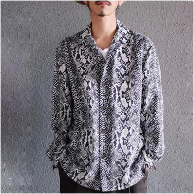 China Anti-pilling Available from stock 21AW Classic Snake Stripe Loose Hawaiian Long Sleeve Shirts for Men and Women for sale