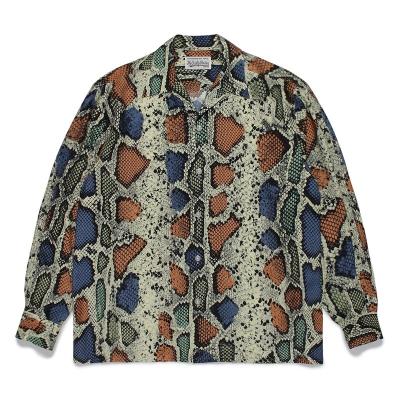 China Anti-pilling Spot supply 22FW new python snake pattern color blocking loose Hawaiian men's long sleeve shirt for sale