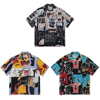 China Anti-pilling Spot supply 22ss Japanese graffiti loose Hawaiian short sleeve shirt for men and women for sale