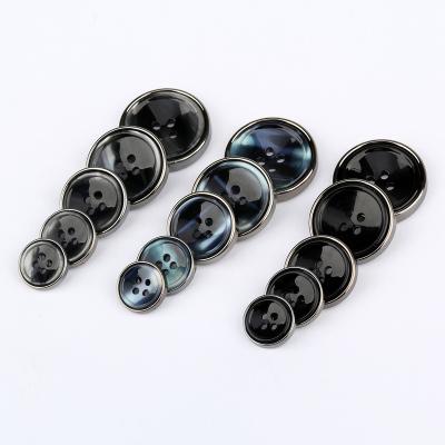 China 2021 hot sale high quality luxury washable resin black 4 edge hole suit buttons windcoat garment buttons for sale