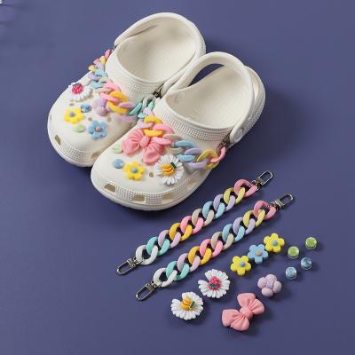 China Hot Selling Clog Charm Rainbow Crocs Shoe Chain Accessories Sandals Decorate Ladies Charm Crocs Shoe Accessories Chains for sale