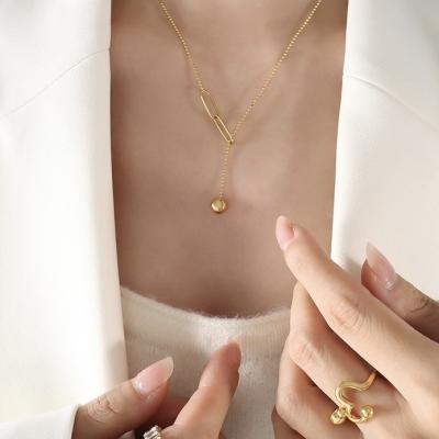 China Water Resistant Gogem Minimalistic Design Movable Gold Ball Pendant 18K Gold Plated Stainless Steel Necklace For Daily Wear for sale