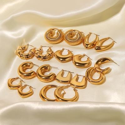 China Trendy Gogem Chunky Hoop Earrings Water Resistant Collection 18K Real Gold Plated Hypoallergenic Jewelry For Daily Basic for sale