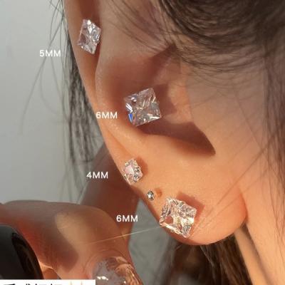 China Tasty Water Resistant Gogem Square Diamond Studs 18K Gold Plated Earrings With 2-8mm Zircon Stackable Studs For Unisex for sale