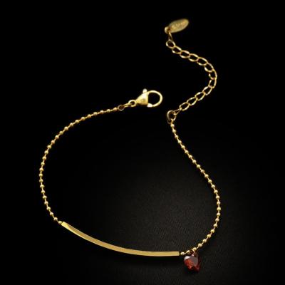 China Beautiful Water Resistant Gogem Gold Bead Bracelet With Red IP Plating Red Gem Jewelry Red Heart Bracelet For Women for sale