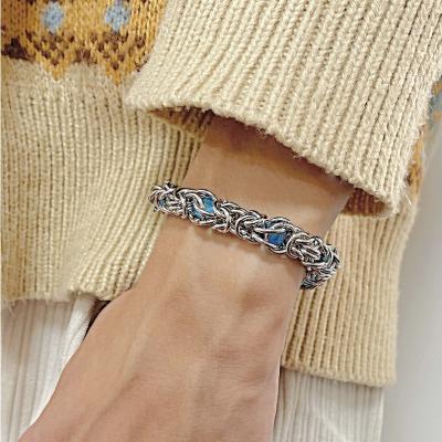 China Water Resistant Gogem Boho Chic Men Braided Bracelet With Blue Resin Stainless Steel Beads Woven Chain Bracelet For Men for sale