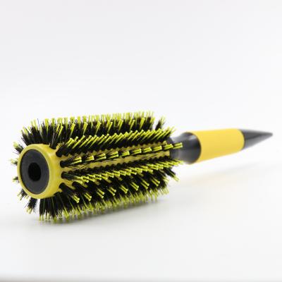 China Nondisposable Fluorescent Yellow Ceramic Coating Barrel Around Brush Boar Bristle Curling Hair Brush for sale