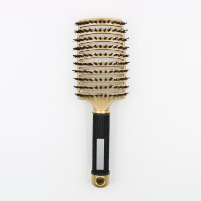 China Fashionable Luxury Golden Detangling Hair Comb Wet Nylon Hair Brush Ribs Comb Plastic Handle Curved Duct Brush for sale