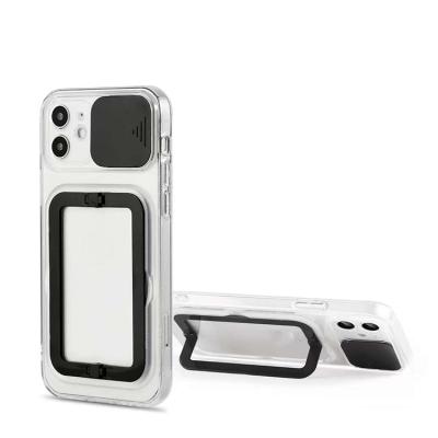 China Clear Shockproof Anti-drop Push Window Phone Case With Square Kickstand For iPhone 13 13 MINI 13 PRO 13 Pro 12 11 6 7 8 MAX PLUS SE2 for sale