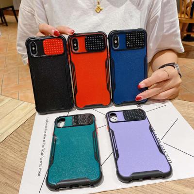 China Anti-fall Slide Camera Lens Protective Push-Pull Phone Case For IPhone X XS XR XS Max Carbon Fiber Leather Cases for sale