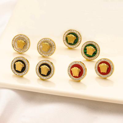 China Trendy Hot Selling Simple Designer Stud Earrings 2022 Zircon Men Women Luxury Classic Round Stainless Steel Gold Plated Earrings for sale