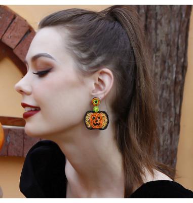 China CLASSIC Exaggerated Women's Pumpkin Head Ghost Sequin Personality Handmade Halloween Bead Earrings for sale