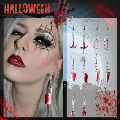 China Other Horror Halloween Earrings Bloodstained Scissors Drop Sharp Knife Personality Party Jewelry Amazon Hot Selling Earrings for sale