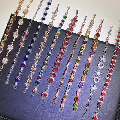 China CLASSIC High Quality Mixed Bulk Delicacy Wholesale Dubai 18k Gold Plated Colorful Zircon Jewelry Bracelet For Women Girls for sale