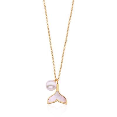 China TRENDY Women's Fashion Gold Necklace With Pearl Jewelry Designs Luxury Stainless Steel Necklace Pendant Chain for sale